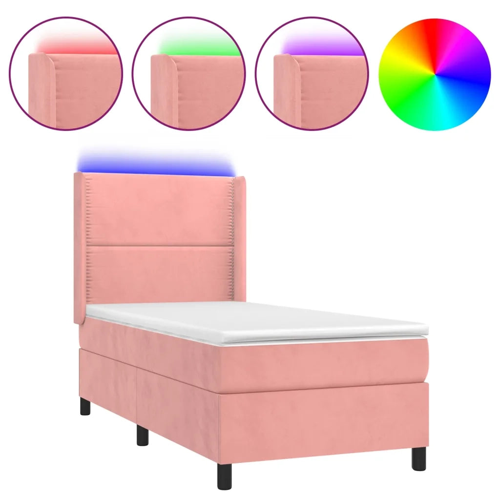 Letto a Molle con Materasso e LED Rosa 80x200 cm in Velluto 3139474