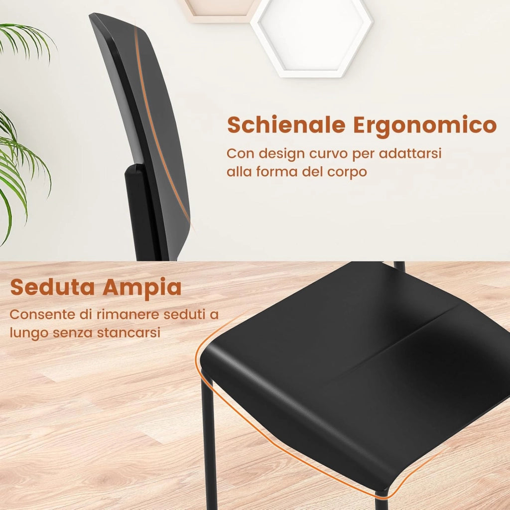 Set di Sedie da Pranzo da 4 Pezzi, Sedie Laterali senza Bracci con Schienale Ergonomico e Seduta Ampia, Sedie da Cucina Accumulabili per Casa e Ufficio, Portata 160 kg (Nero)