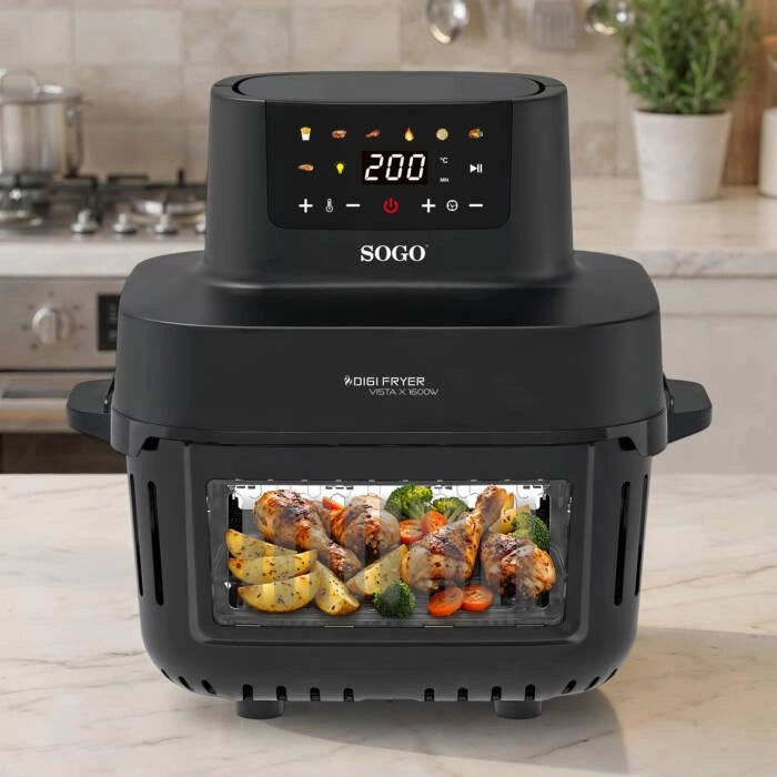 Friggitrice ad aria 6 litri con display digitale, 1600W, 7 programmi preimpostati, cottura senza olio - SOGO