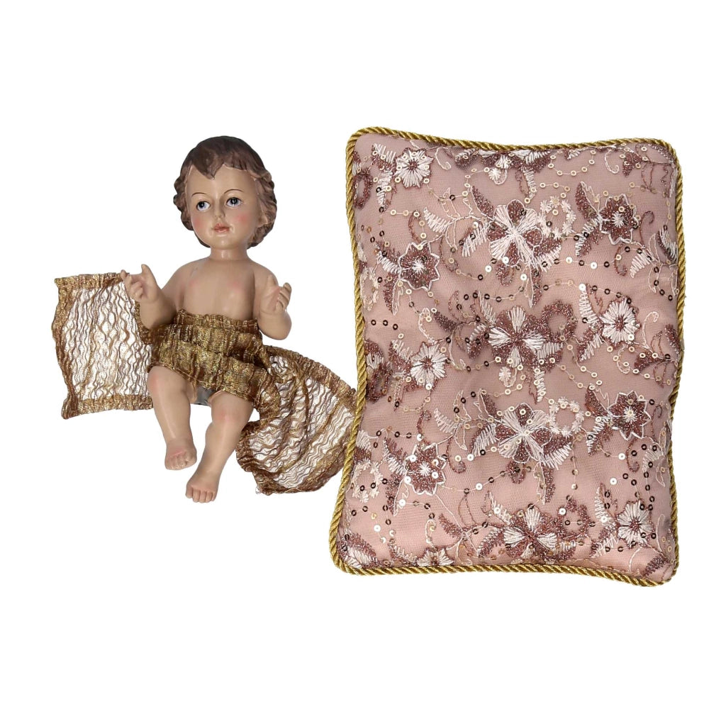 Natività tessuto su cuscino rosa cm xh23