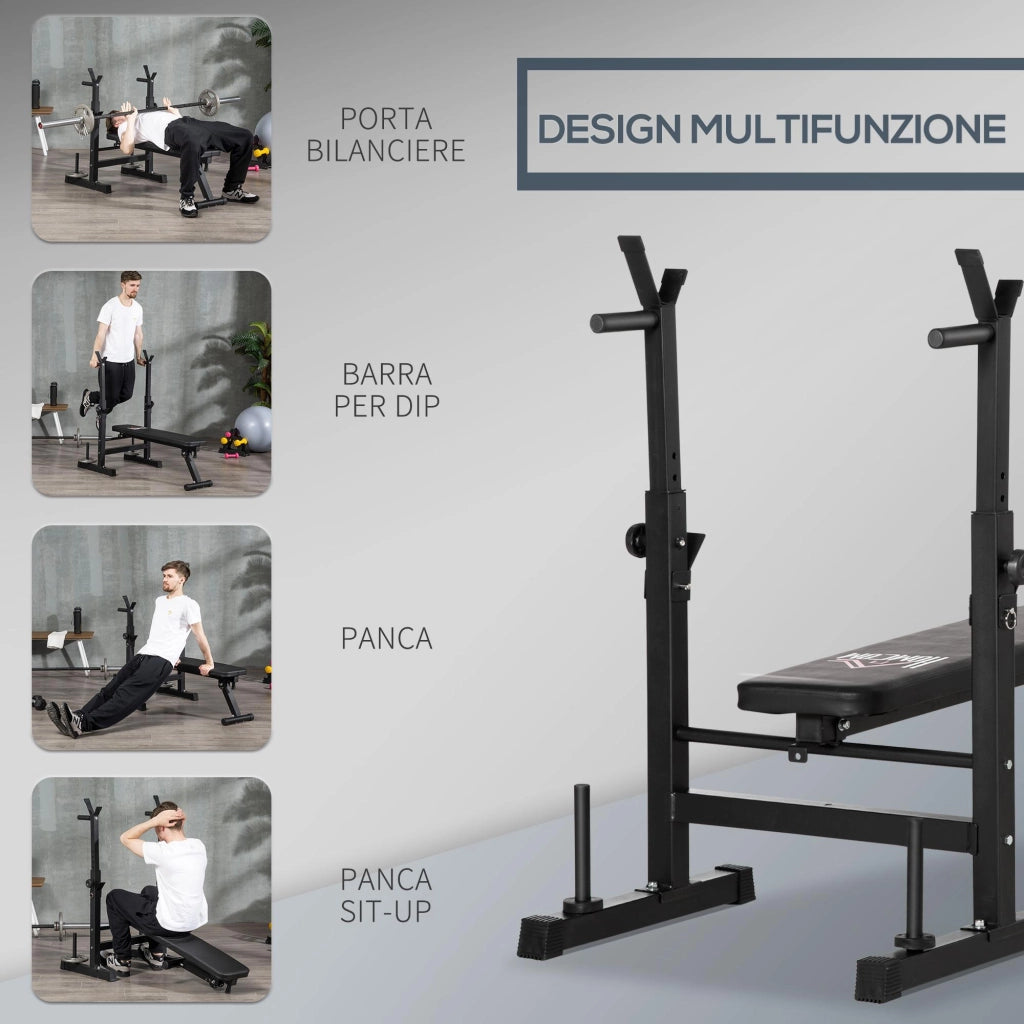 Panca Pesi Pieghevole 140x73x98-122 cm in Acciaio Nero
