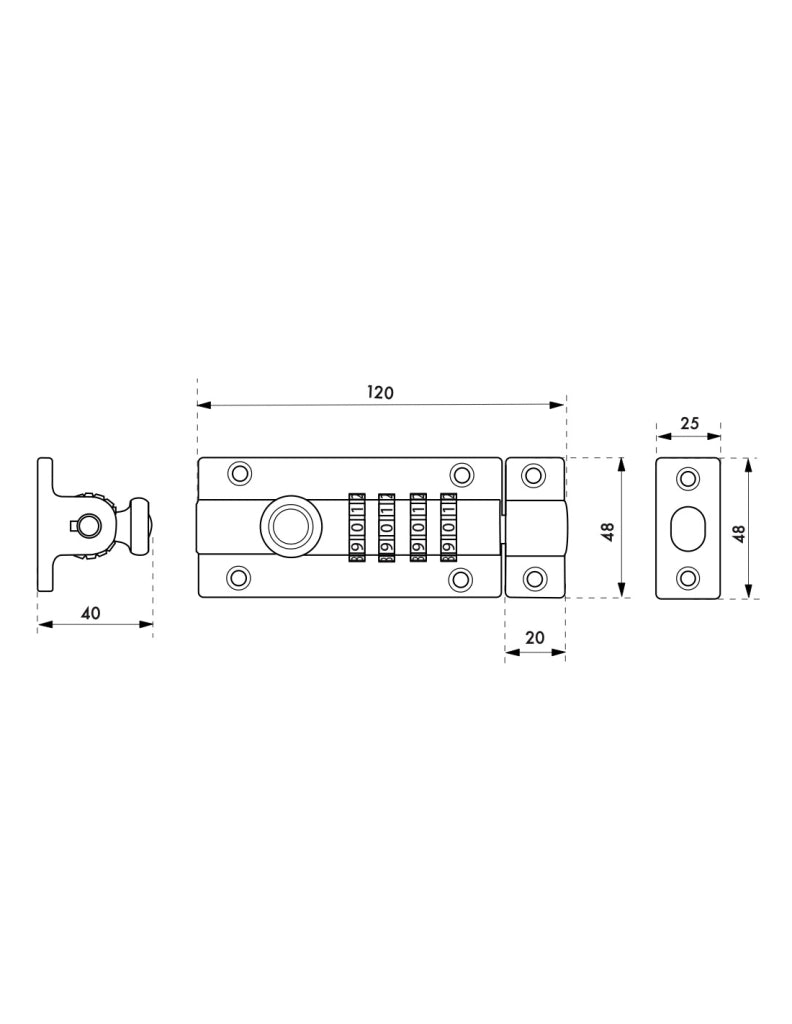 Chiavistello a combinazione con 4 ghiere – THIRARD