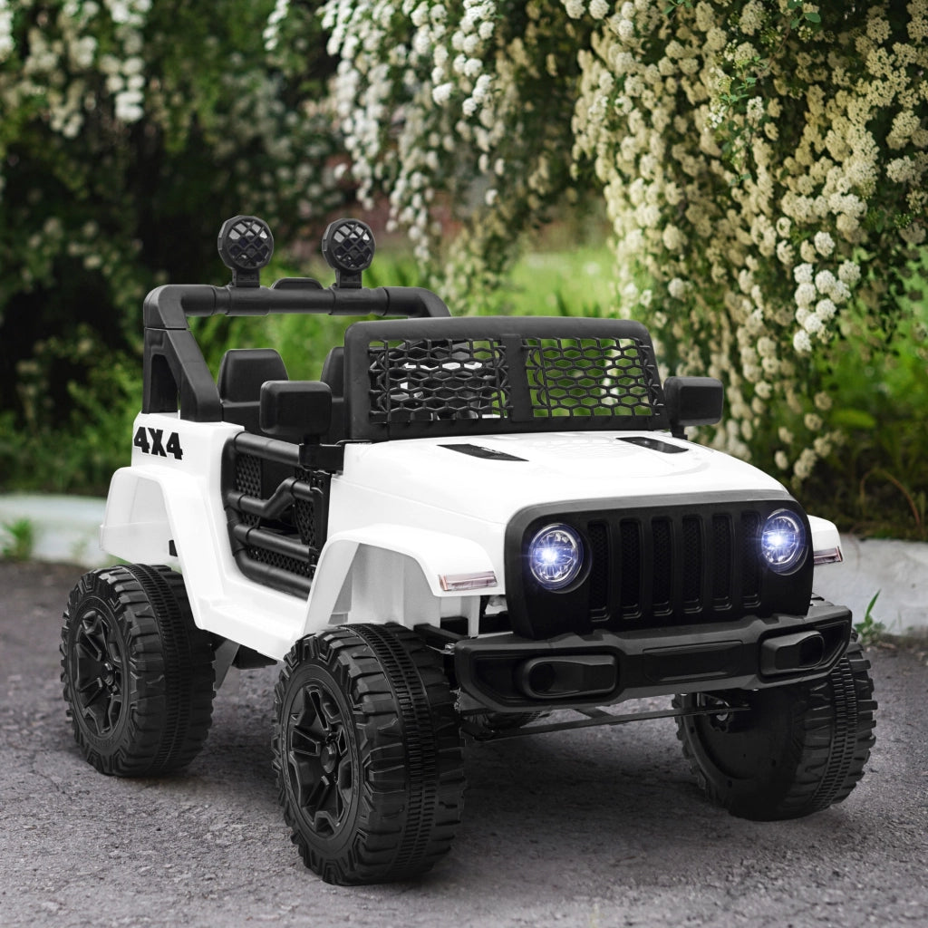 EasyComfort Macchina Elettrica per Bambini Jeep Fuoristrada con Telecomando e 2 Velocità, 100x65x72 cm, Bianco