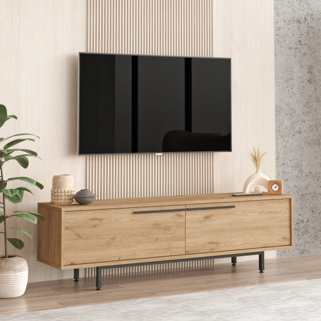 Mobile TV Urejovle con 2 Scomparti Chiusi - Effetto Rovere [en.casa]