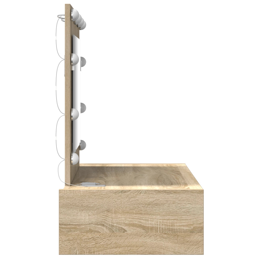 Tavolo da trucco a parete con luci LED in rovere Sonoma