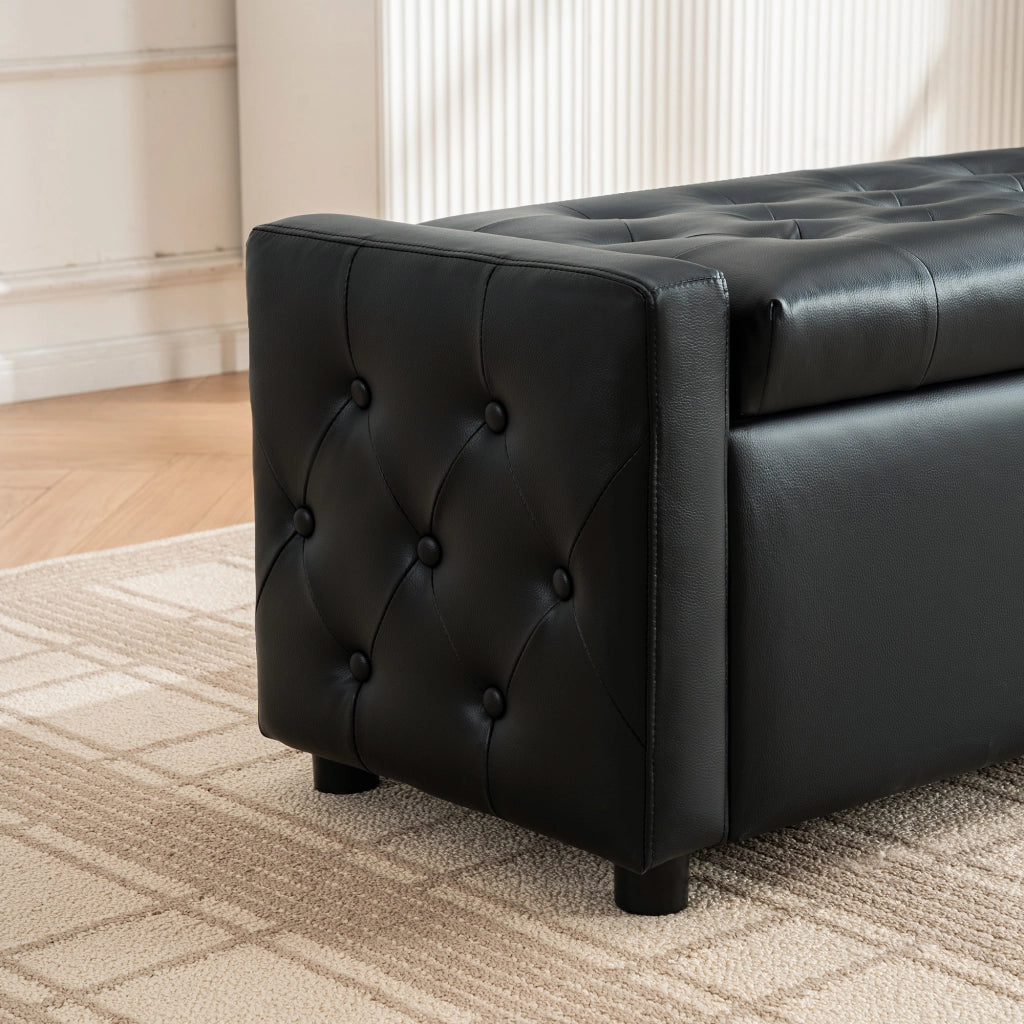 Panca contenitore rettangolare nera 122x45x47 cm imbottita con vano portaoggetti in PU