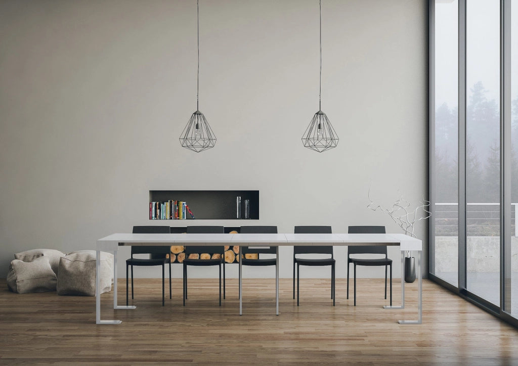 Consolle Allungabile 90-300x40x77 cm Tecno Bianco Frassino telaio Bianco
