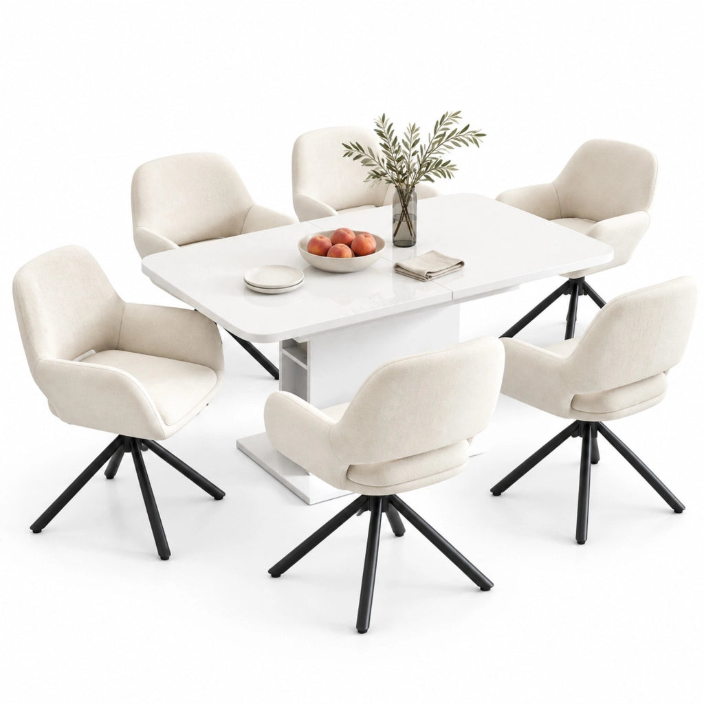 Set da pranzo estensibile beige con tavolo e sedie