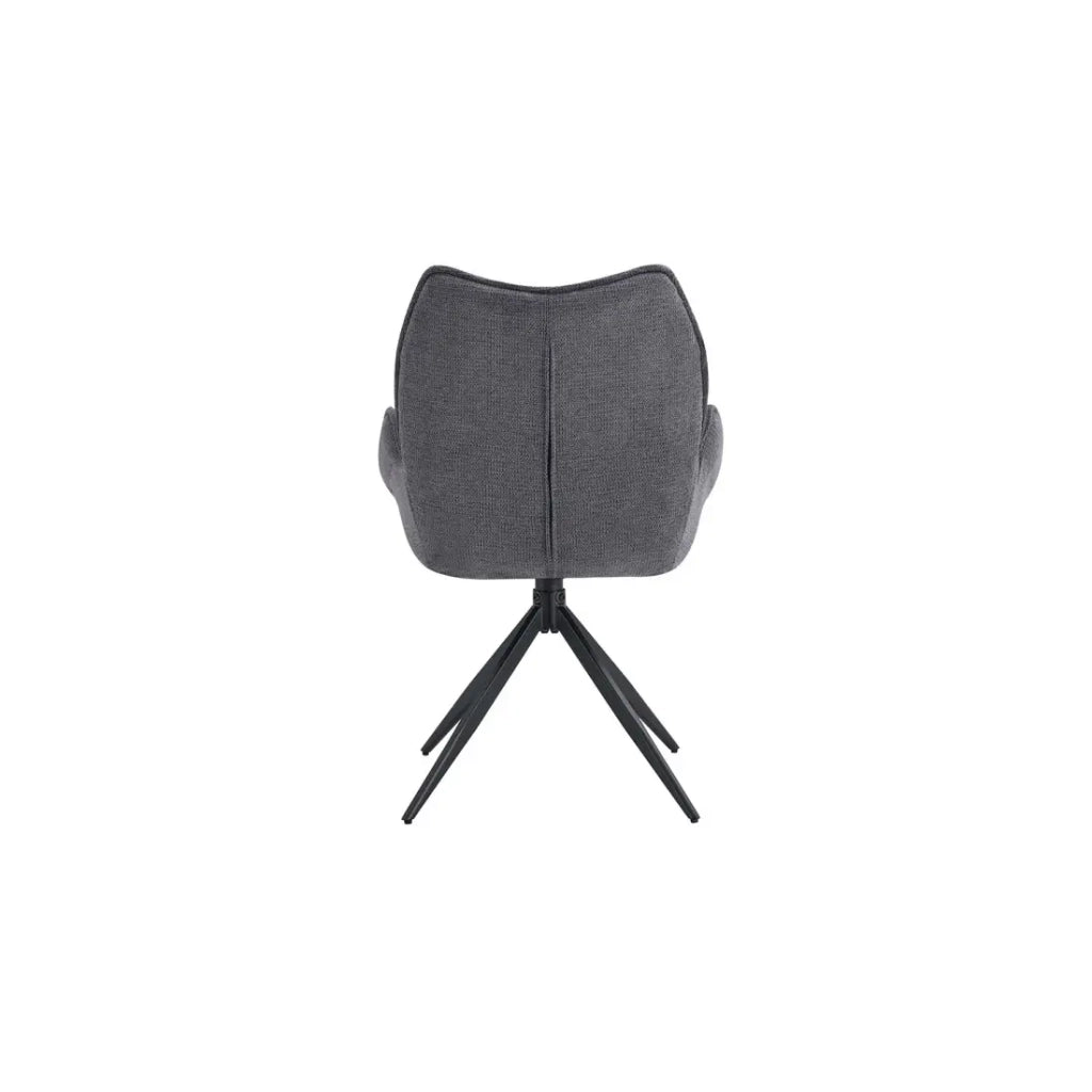Sedia da pranzo girevole MOOREA - Tessuto grigio scuro - Piedi in metallo nero - Altezza 90 cm - Stile design/industriale