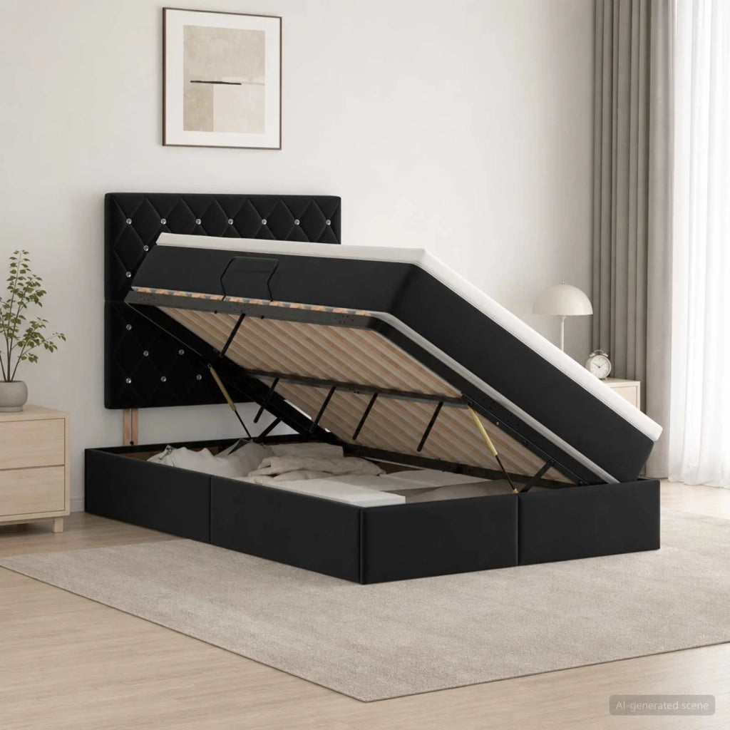 Letto con contenitore LED e materasso Nero 120 x 200 cm Velluto 3460064