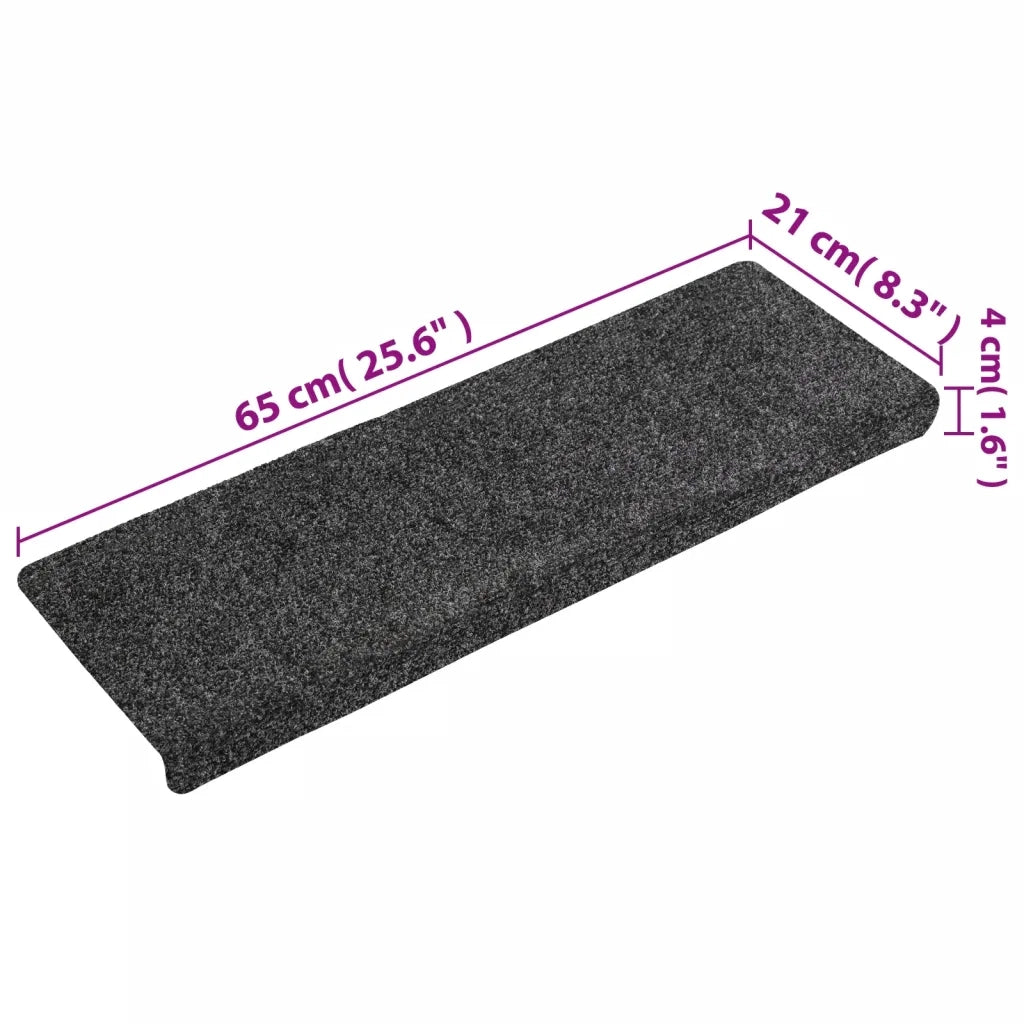 Tappetini per scale autoadesivi 15 pz 65x21x4 cm Grigio Scuro bordo rettangolare 134562