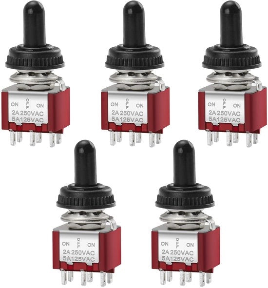 Miniatura schiaccia bottone - Interruttore - Impermeabile - 6-pin - ON-OFF-ON - Confezione da 5 - Per apparecchiature generali
