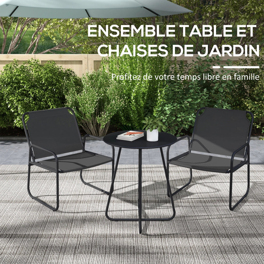Set da giardino 3 pezzi con divanetto e tavolino ¨C zephmum ¨C grigio, acciaio, tessuto mesh