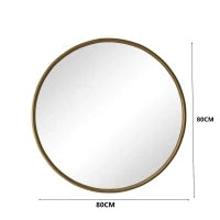 Specchio rotondo da parete con cornice in metallo, per parete, bagno, soggiorno, camera da letto, tavolo da trucco, corridoio, 80x2x80 cm, Bronzo