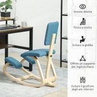 Sedia Inginocchiatoio Dondolante in Tessuto Effetto Lino e Legno di Betulla, 51x84x93 cm, Blu Scuro