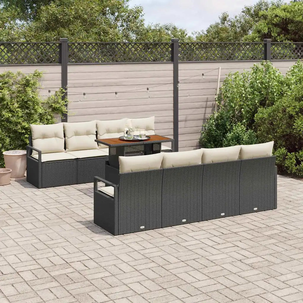 Set Divano da Giardino con cuscino 9 pcs Nero e Crema 3349683