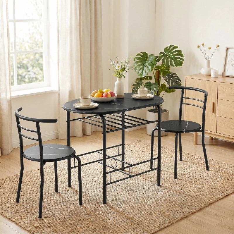 TAVOLO Set 3 pezzi con 2 sedie 80x52x76 cm Nero effetto marmo