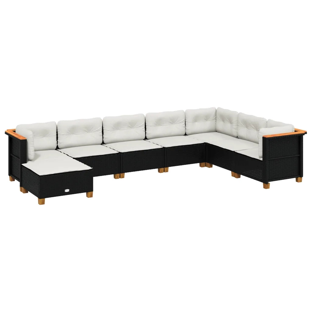 Set Divani da Giardino con Cuscini 8 pz Nero in Polyrattan