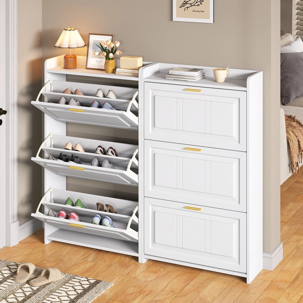 Scarpiera a 6 Scomparti ¨C MINIMAL ¨C Bianco, MDF e Truciolato, Set 2 Pezzi, 70x24x120 cm