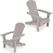 Sedia Adirondack Pieghevole, Sedia da Giardino in Legno di Abete con Schienale e Braccioli, Ergonomica, Poltrona da Esterno per Patio, Terrazza, Balcone, Veranda, Portata 180kg (Grigio*2)