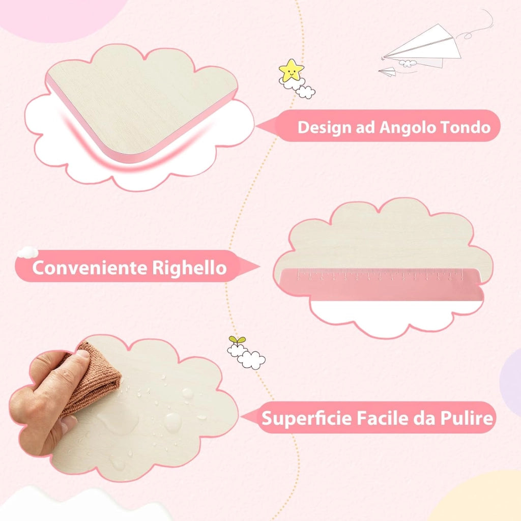 Scrivania per Bambini Regolabile in Altezza da 50 a 73cm, Rosa | Scrivania da Studio con Piano Inclinabile 60°, Scrittoio Cameretta con Scaffale, Cassetto, Portapenne e Righello