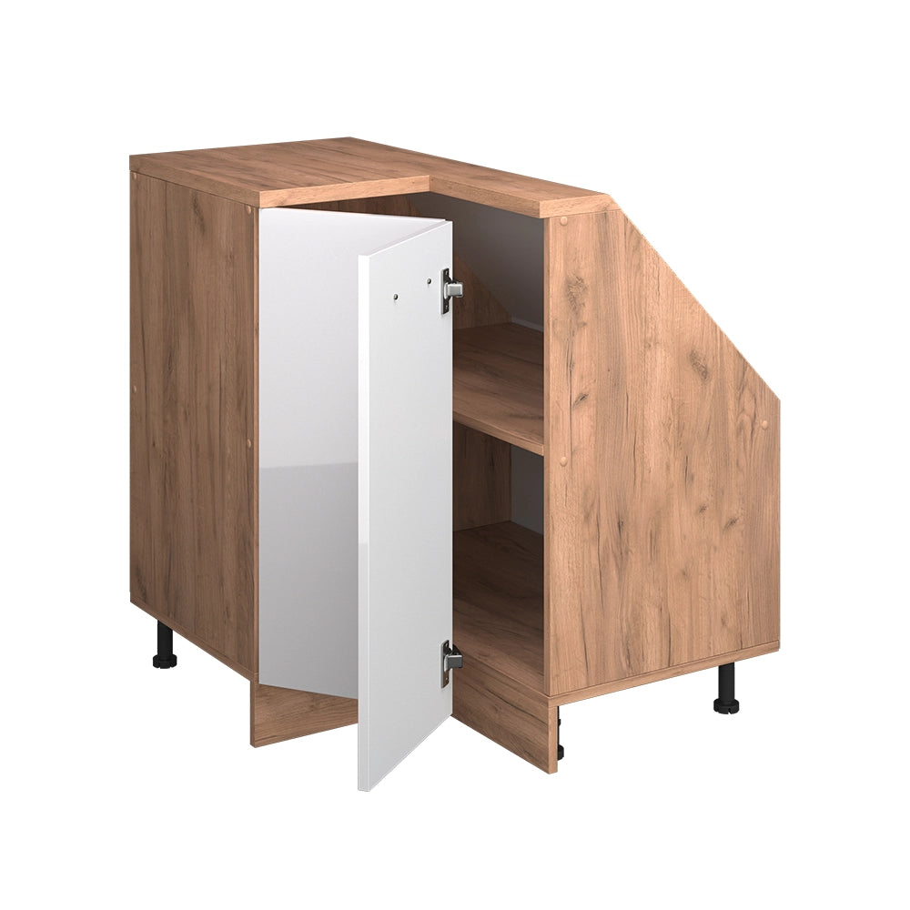 Mobile cucina angolare per sottotetto R-Line Bianco lucido/Rovere dorato 75.6 cm con 1 porta Vicco