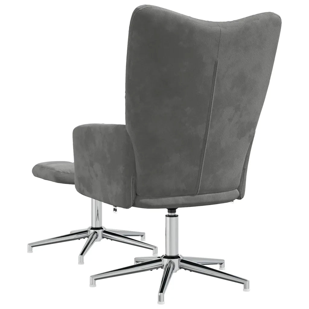 Sedia Relax con Poggiapiedi Grigio Scuro in Velluto