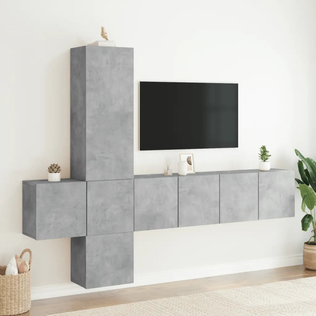 Mobili TV a Muro con LED 5pz Grigio Cemento Legno Multistrato 3216460