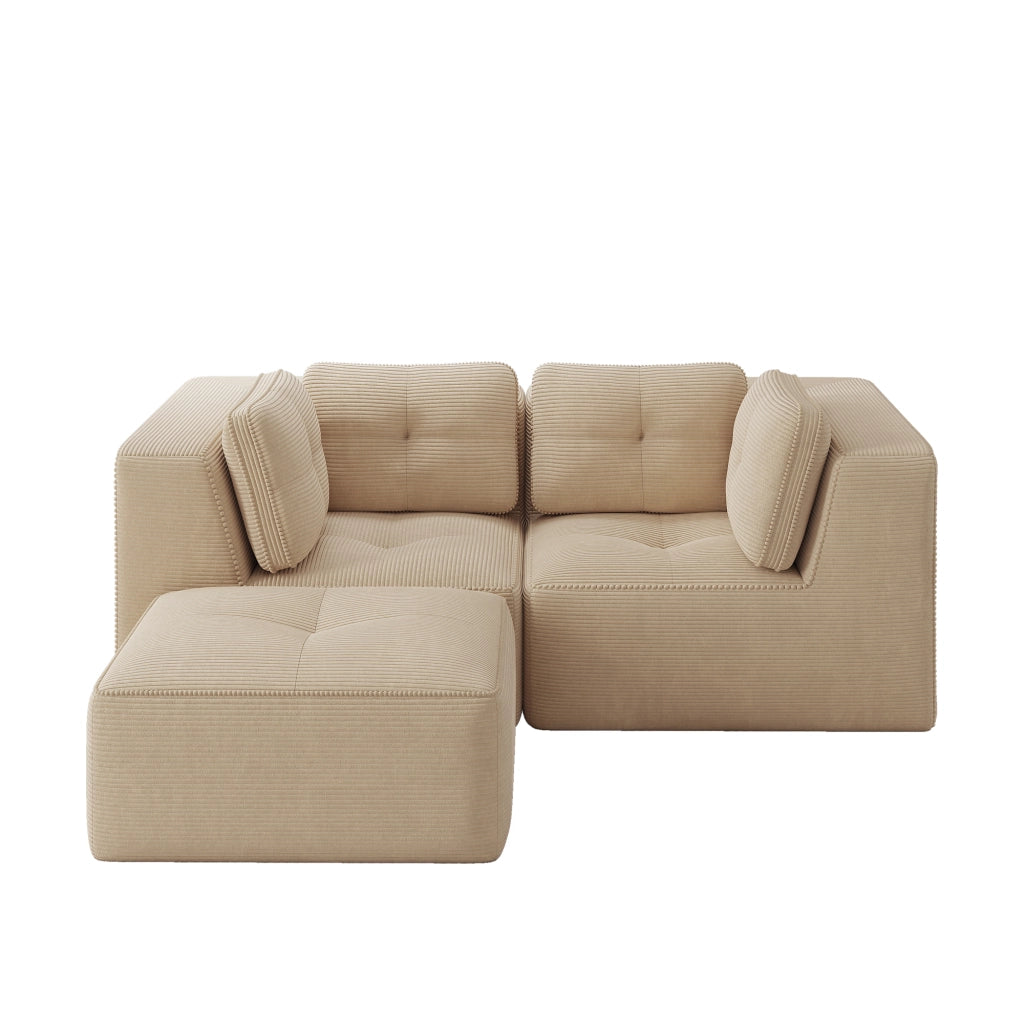 Divano Angolare Modulare 2 Posti con Poggiapiedi ¨C MINIMAL ¨C Tessuto Beige