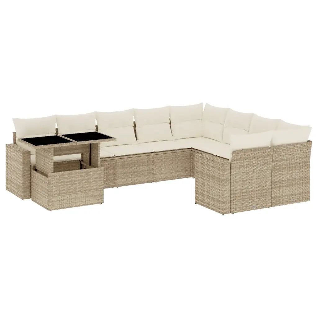 Set Divano da Giardino 10 pz con Cuscini Beige in Polyrattan