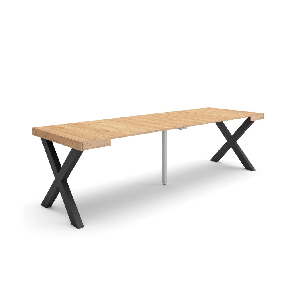 Consolle allungabile, 58 fino 262x90x73cm, Per 12 persone, Gambe in legno, colore Rovere RF2801