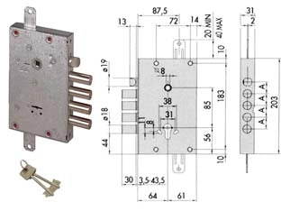 SERRATURA TRIPLICE APPLICARE CON SCROCCO DOPPIA MAPPA BLINDATE 57515  mm.64 DX/SX (57515480)    CISA