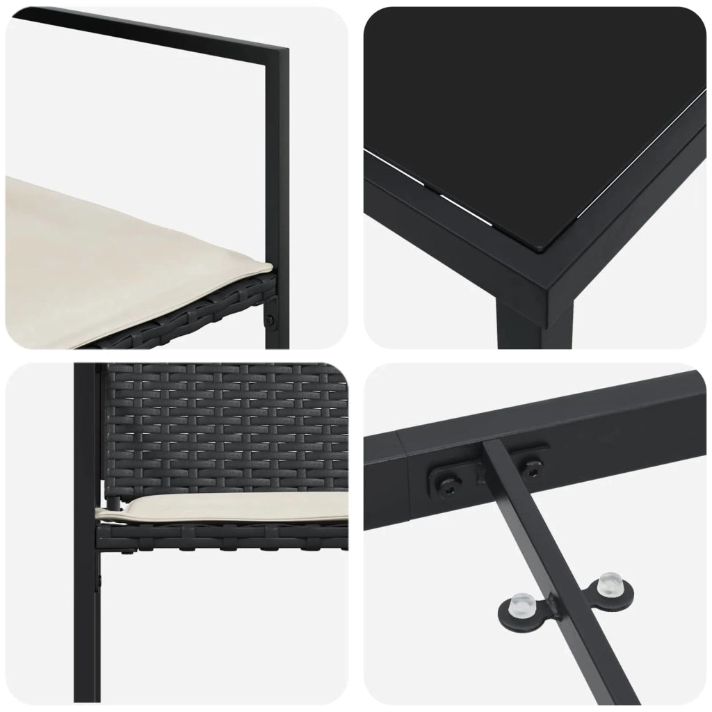 Set da Pranzo per Giardino 5 pcs Nero e Crema polyrattan 3448898