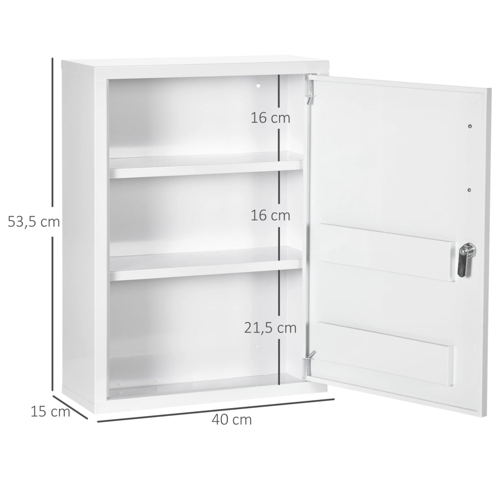 ARMADIO MEDICINALI DA PARETE BLOCCABILE 40x15x53,5 cm ACCIAIO BIANCO