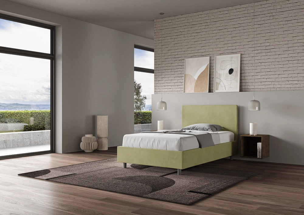 Letto Singolo 80x200 cm con Rete e Contenitore Adele Tè Verde