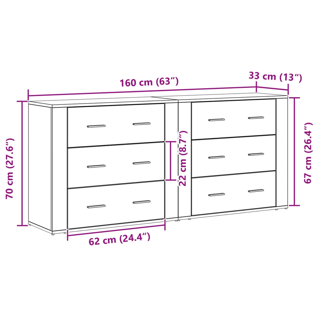 Mobiletti 2 pz in rovere nero legno ingegnerizzato