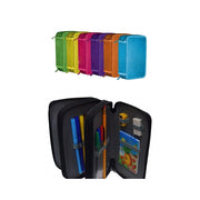 Trade Shop - Astuccio Colorato 3 Zip Scomparto Accessoriato 27pz Pastelli Pennarelli Scuola -