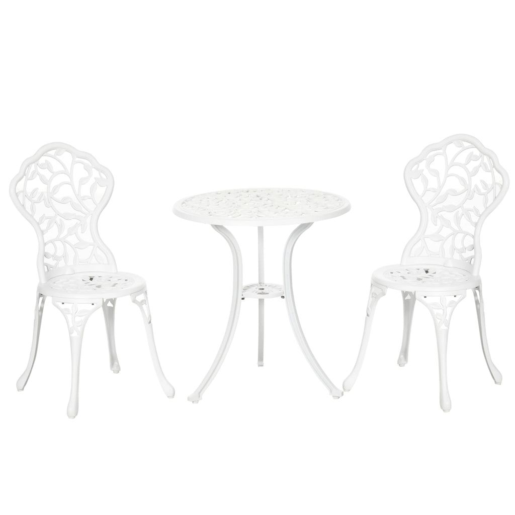 Set da Giardino 3 Pezzi in Alluminio Bianco, 2 Sedie da Esterno 45x42x85.5 cm e Tavolino Rotondo ?61x66.5 cm