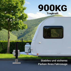 Piede stabilizzatore per rimorchi roulotte, max 900 kg, regolabile in altezza con manovella, con pedale e perno di sicurezza