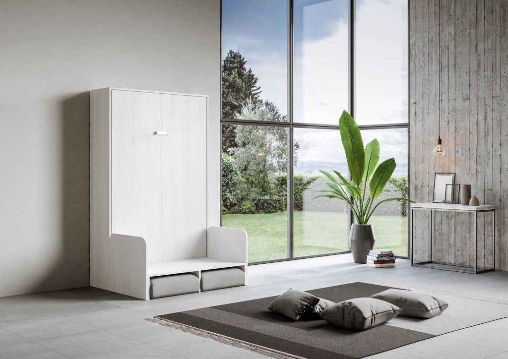 Letto 1 Piazza e Mezzo a Scomparsa Salvaspazio con Sofà Kentaro H210 cm Bianco