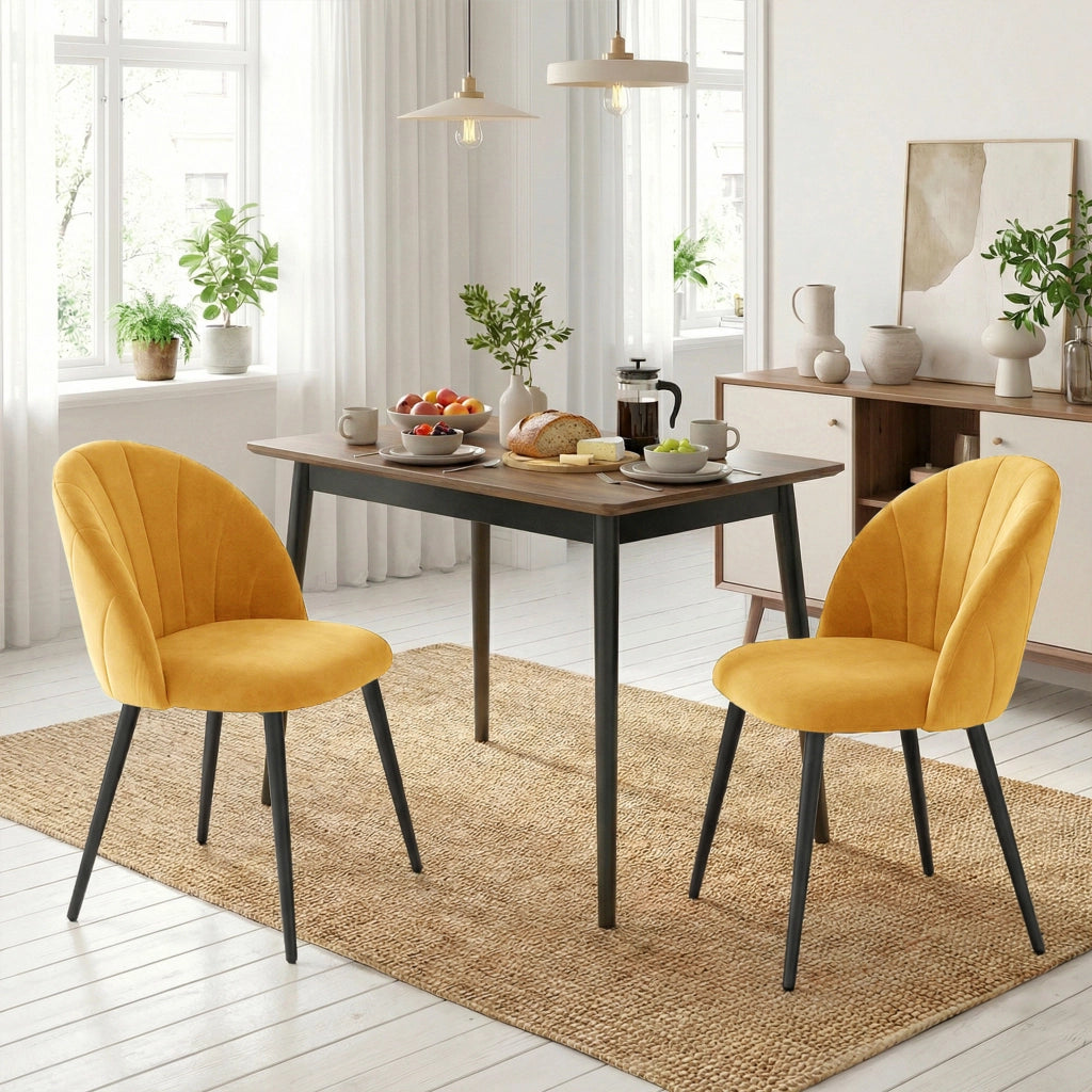 Set 2 Sedie da Pranzo Imbottite con Schienale in Velluto ¨C Minimal ¨C 52x55x79 cm Giallo
