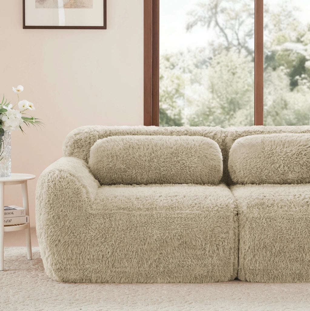 Divano modulare con base antiscivolo in peluche khaki chiaro