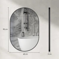 Specchio Bagno Ovale da Parete con Cornice in Alluminio, Verticale o Orizzontale, 60x90cm, Nero