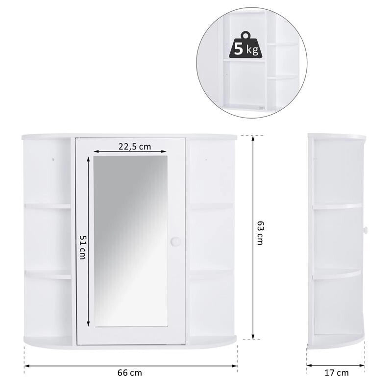 MOBILETTO PENSILE CON SPECCHIO E MENSOLE PER BAGNO 66X17X63 CM IN LEGNO BIANCO