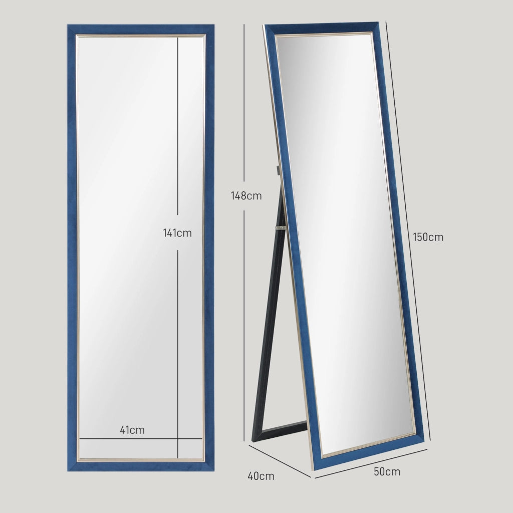 Specchio a Pieno Corpo con Cornice in Velluto ¨C Minimal ¨C Blu 150x50 cm