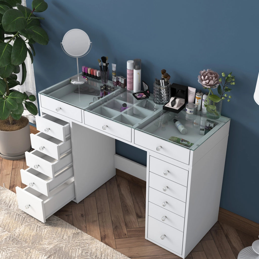 Comodino "Sina" con cassetti in legno incorporati - 120 x 44 x 80 cm - Bianco