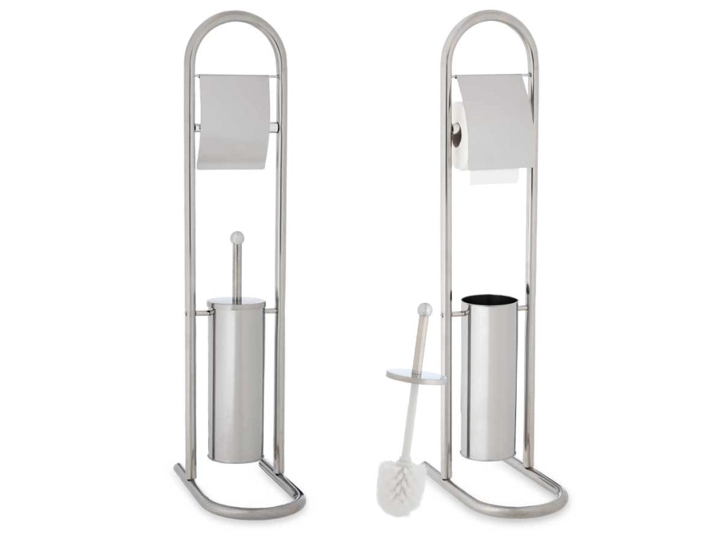 Piantana Bagno Porta Rotolo Porta Scopino Cromato H. 80 cm Salvaspazio