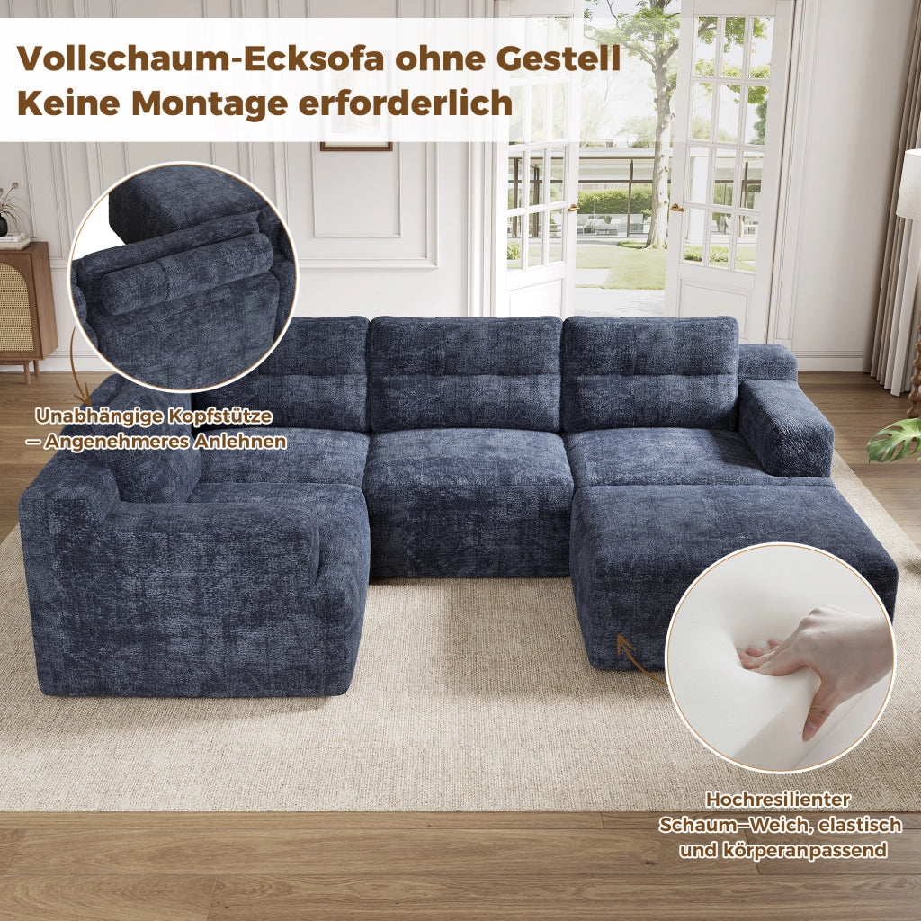 DIVANO Modulare U-form 252x180x82 cm Chenille Blu