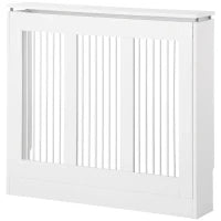 Copritermosifone a Doghe Moderno ed Elegante per la Casa, in MDF e Acciaio, 90x18x84cm, Bianco