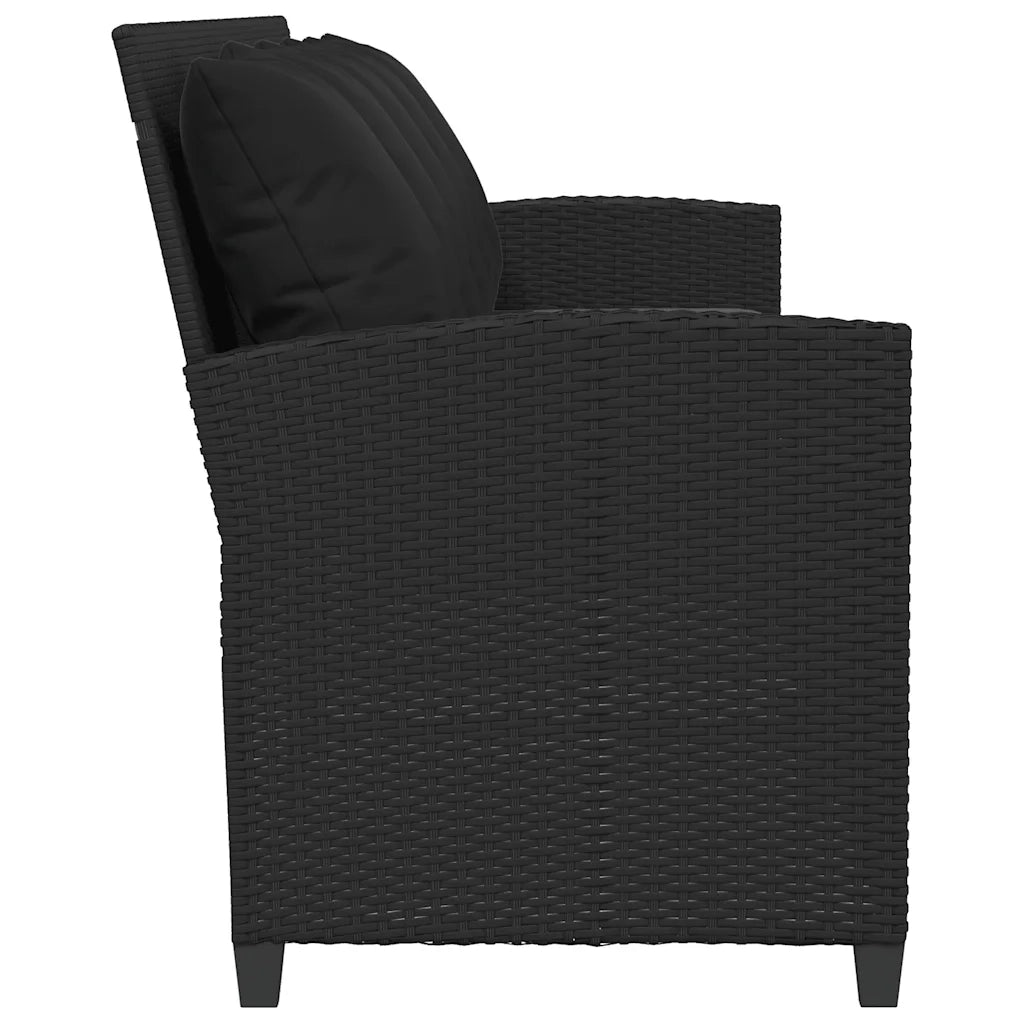 Divano da Giardino a 5 Posti con Cuscini Nero in Polyrattan